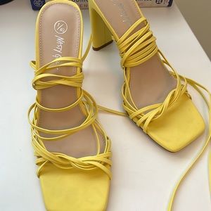 NASTY GAL YELLOW TIE UP HEELS